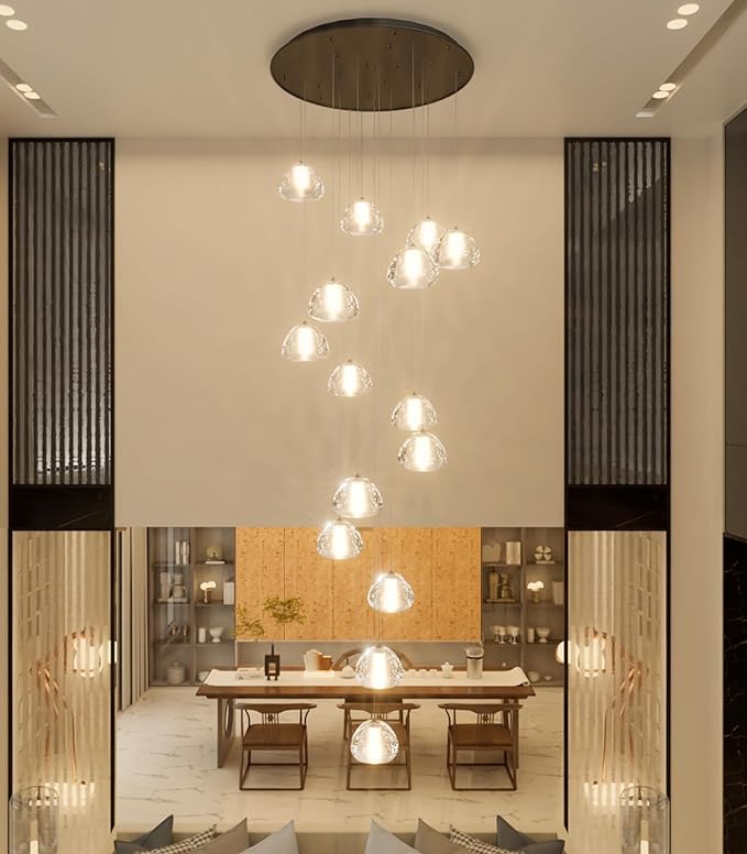 Modern Crystal Chandelier for Staircase 118" Long Black LED Lighting for Foyer Adjustable Ceiling Lighting Fixture for Living Room Hallway Entryway Staircase