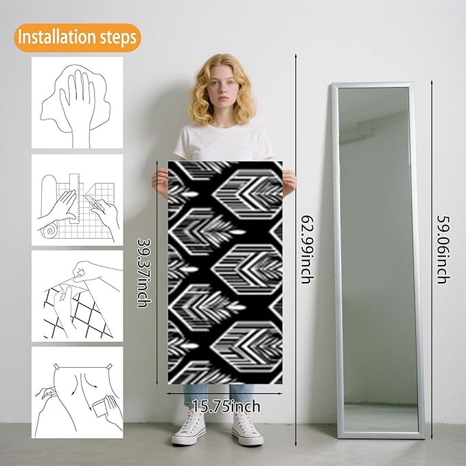 Nuxovilar Black White Tribal Geometric Textured Peel and Stick Wallpaper, 15.75"x39.37", Self-Adhesive Contact Paper, Ethnic Style Pattern for Bedroom, Living Room and Table Decor