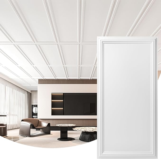 Art3d Drop Ceiling Tiles 48x24, Decorative PVC Ceiling Panels, Waterproof Rustproof and Durable 12-Pack, Glue Down, Rectangular Black