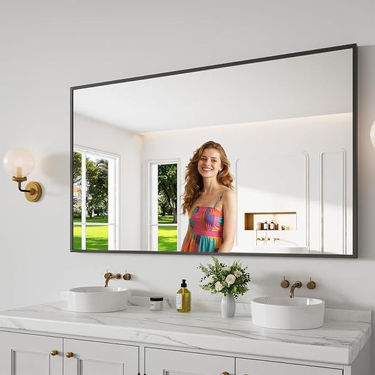 Bathroom Mirror 36x60 Black Bathroom Wall-Mounted Mirrors, Modern Vanity Mirror for Bedroom, Living Room, Aluminum Alloy Frame Allow to Hang Horizontally or Vertically