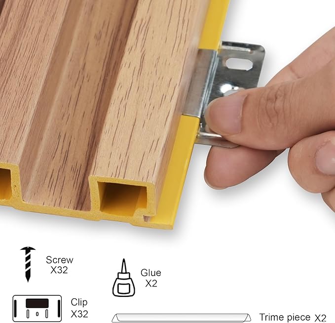 8-Pack WPC Slat Wall Panels, 96 x 6.6 in Decorative Acoustic Slats 3D Wall Panels, Water-Proof and Easy Installation, Teak