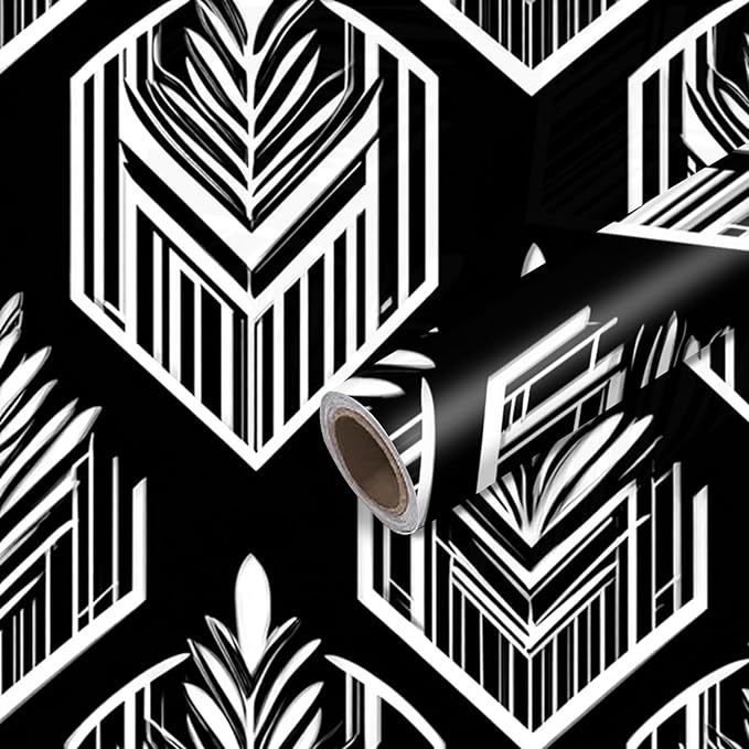 Nuxovilar Black White Tribal Geometric Textured Peel and Stick Wallpaper, 15.75"x39.37", Self-Adhesive Contact Paper, Ethnic Style Pattern for Bedroom, Living Room and Table Decor