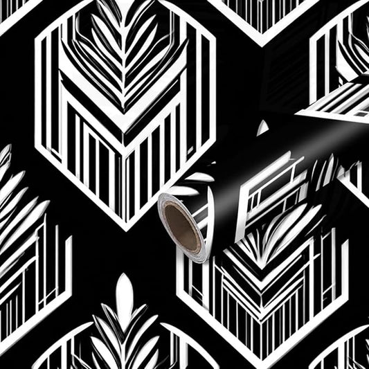 Nuxovilar Black White Tribal Geometric Textured Peel and Stick Wallpaper, 15.75"x39.37", Self-Adhesive Contact Paper, Ethnic Style Pattern for Bedroom, Living Room and Table Decor