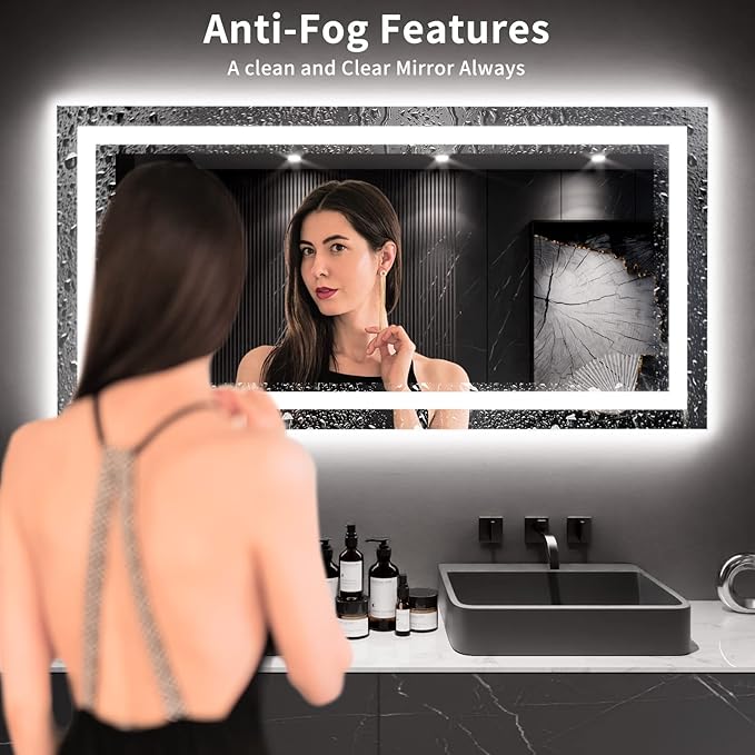 LOAAO 66"X40" LED Mirror for Bathroom, Lighted Bathroom Mirror with Lights, Anti-Fog, Dimmable, Memory Function, Easy to Install, Clear Reflection