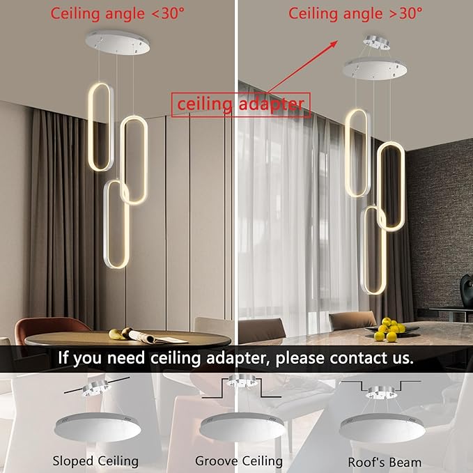 Modern Ring Chandelier LED Dimmable Ceiling Light for Kitchen Island Living Room Staircaes Dining Room Silver