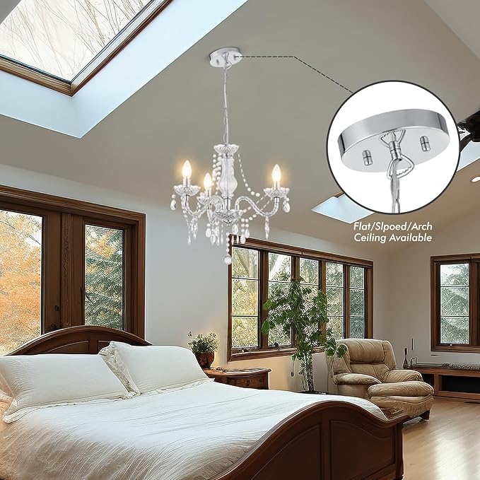 Luvkczc Chandeliers for Dining Room, 3-Light Acrylic Ceiling Light Adjustable Chain&E12 Base Pendant Light for Bedroom, Dining Room, Living Room
