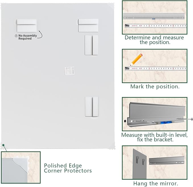 Mirrorons Frameless Mirror, Wall Mirror 48" x 30", Modern Bathroom Mirrors for Wall with Polished Edge, Hangs Horizontally or Vertically. Upgraded Shatterproof, Entryways, Bathroom, Gym.