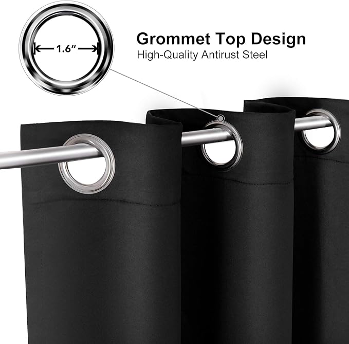 ChrisDowa Grommet Blackout Curtains for Bedroom - Thermal Insulated Room Darkening Curtains for Living Room (1 Panel Set, Black,52W x 45L)