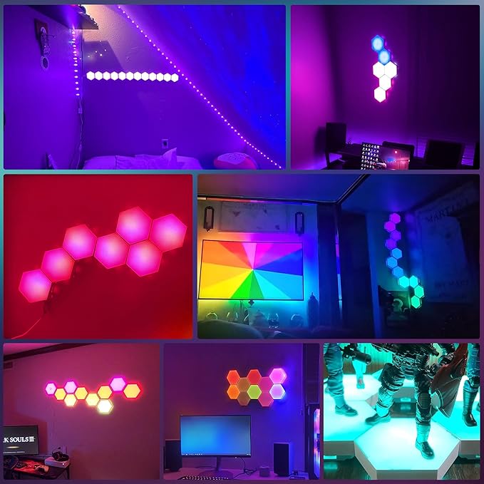 10Pcs RGB Hexagon Light Panels LED Wall Lights, Smart Modular Gaming Lights Creative Wall Lights with APP, Cool DIY Honeycomb Shape Panels Hexagon Lights with Music Sync for Indoor Decor