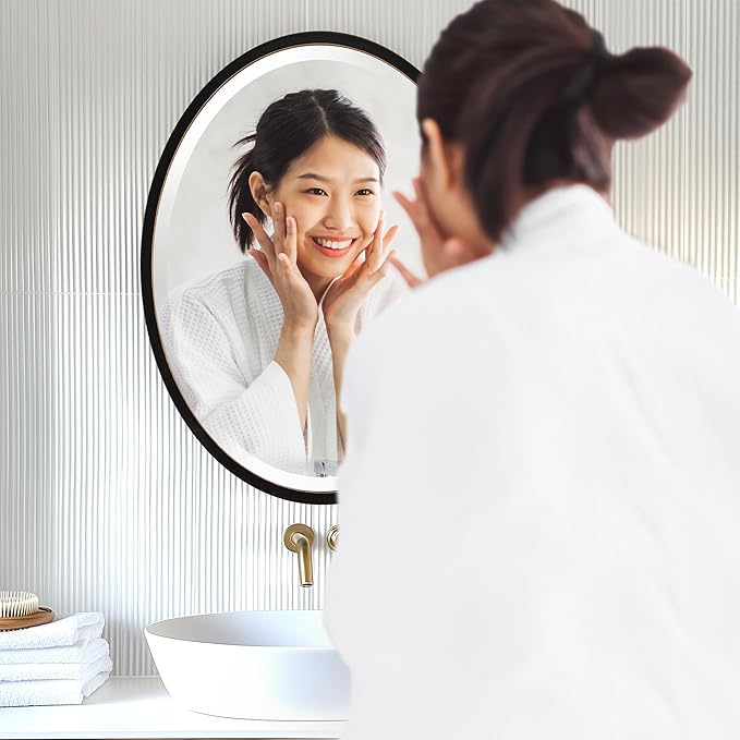 OVALCREST - Oval Wooden Beveled Wall Mirror for Home Decor, Bathroom, Vanity, Bedroom, Living Room, Hallway - London Style (Rubbed Black) 25.1 x 19.1