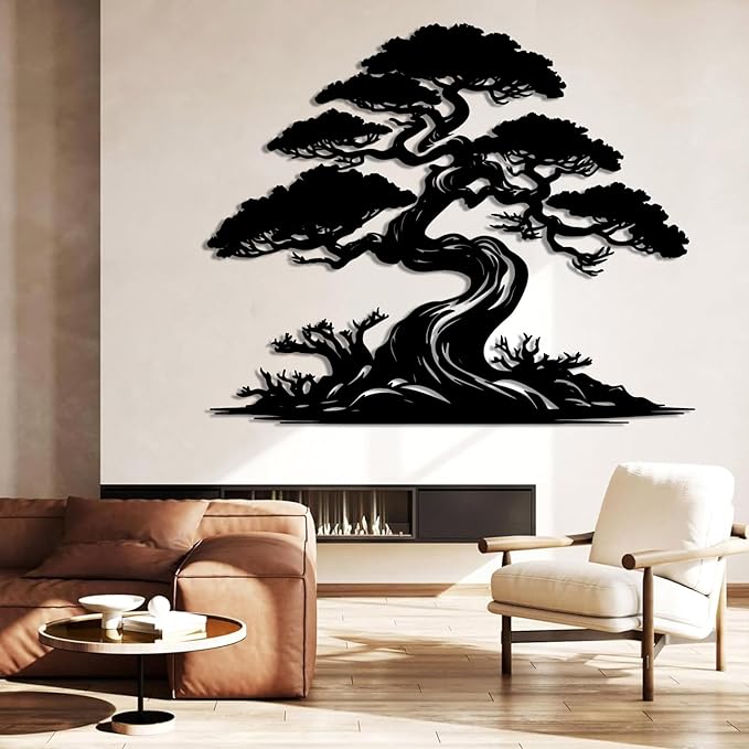 LARNT Tree of Life Metal Wall Art, Tree of Life Decor, Metal Branch Art for Wall, Nature Hanging, Farmhouse Sign, Living Room Wall Decor (Black 2, 41L x 35W)