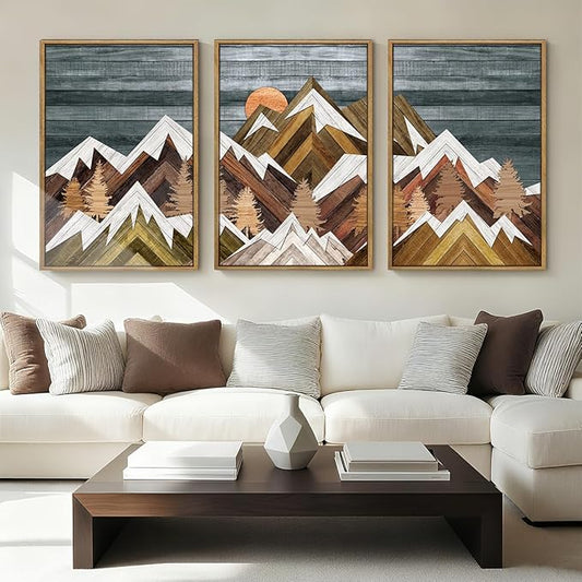 BINCUE Extra Large Mountain Wall Art Decor large Artwork Mountain Wall Decor 24x36 Inches Set of 3 Framed Painting for Living Room Bedroom Office