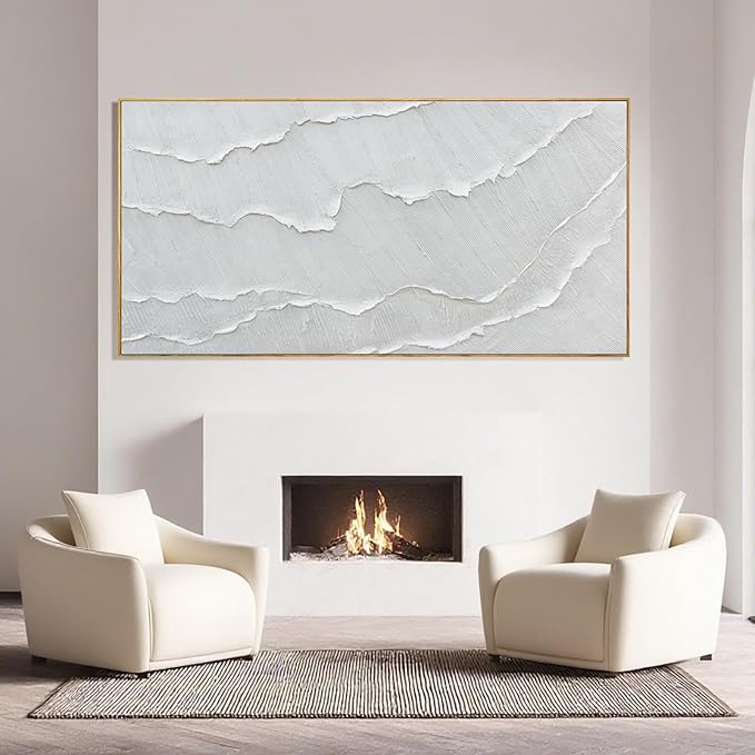 Abstract Artwork Gray-White Framed maximalist Flat printing Wall Art Wave poster Neutral Print Poster For Bedroom Living Room Office Decor 24x48 Inch