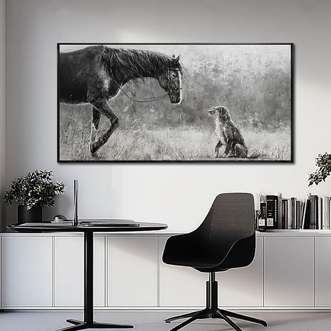 Black Home Wall Decor Horse Canvas Poster Neutral Wall Art 24"x48" Large Pictures for Living Room Kitchen Office Artwork