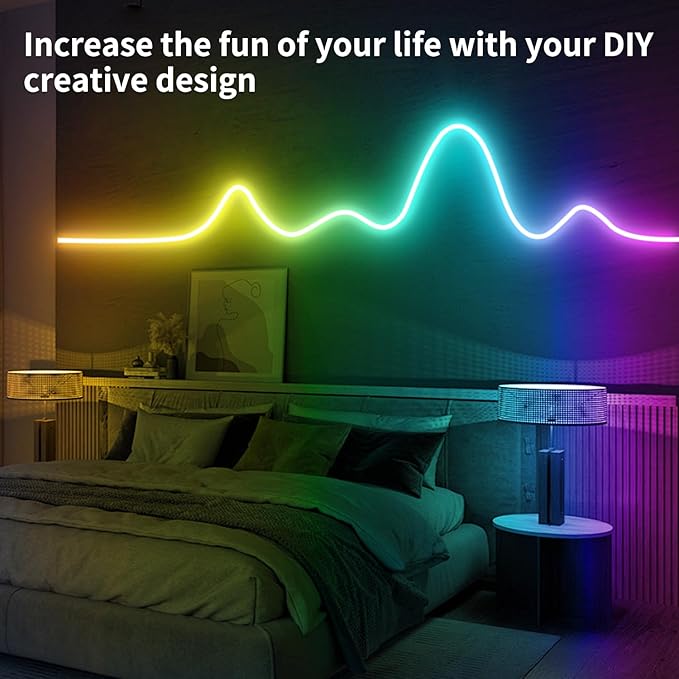 66Ft Neon Rope Lights,Flexible Led Rope Light Control with App/Remote,Multiple Modes Rope Lights,IP65 Outdoor RGB Led Neon Light Waterproof,Music Sync Gaming Led Neon Light Strip for Bedroom