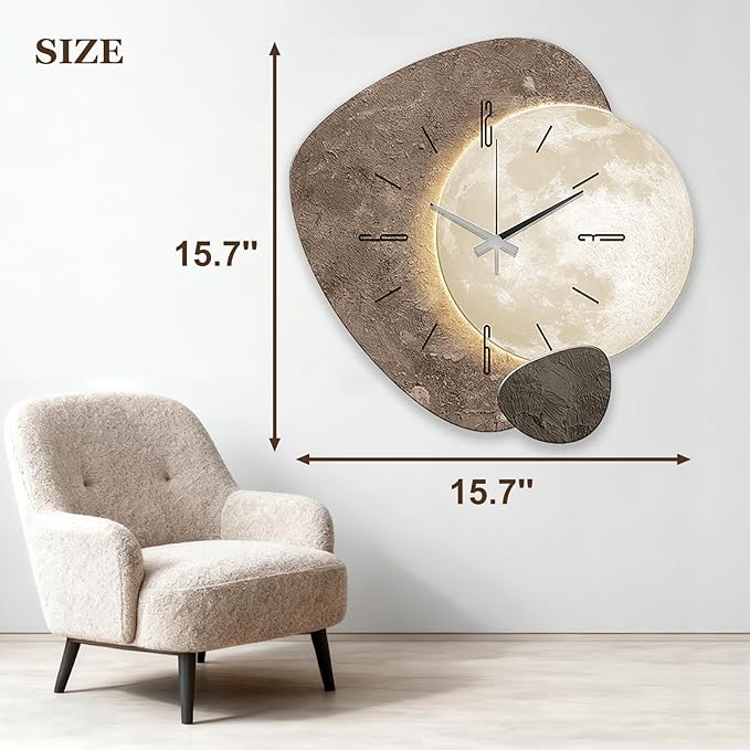 3D Wall Art Decor Clock, Large 3D Wall Sculptures with LED Light, Modern Home Decorative Wall Clocks Acrylic Painting for Living Room Bedroom Entrance Decor(15.7"x15.7", Gray)