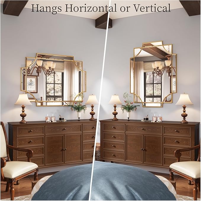 Kelly Miller 20"x30" Small Gold Bathroom Mirror for Wall Mount, Beveled Vanity Mirror for Master Bath Half Bath