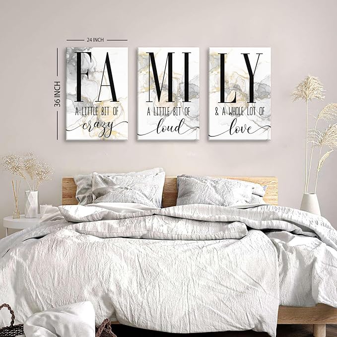 Large Family Canvas Wall Art Set of 3, Marble Fluid Texture Living Room Wall Decor Inspirational Quotes Christian Pictures Kitchen Signs Family Painting Artwork Bedroom Office Home Decorations 24x36in