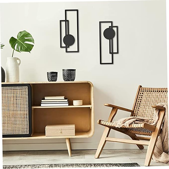 Lawnrden Geometric Wall Decor, 2PCS Metal Wall Decor 15.75x6.69 Inch Black Minimalist Art Modern Geometric Hanging Abstract Sculptures for Living Room Home