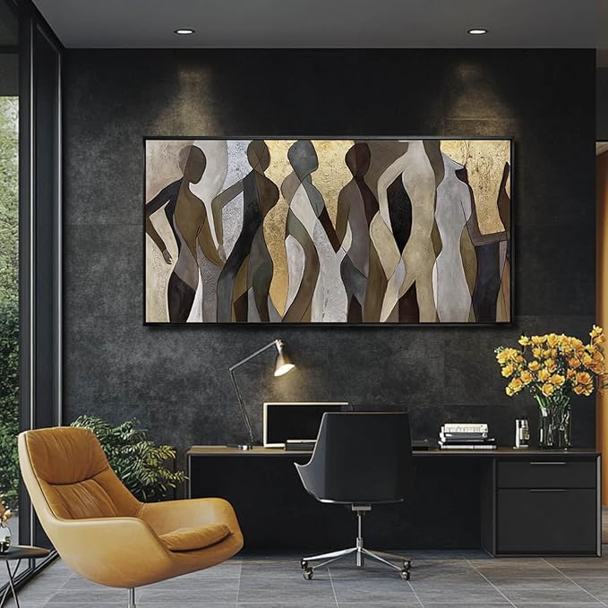 Artexist Figure Wood Wall Decor Neutral Wall Art Modern Poster Printing 24"x48" Picture for Bedroom Hanging Art for Dining Room Area