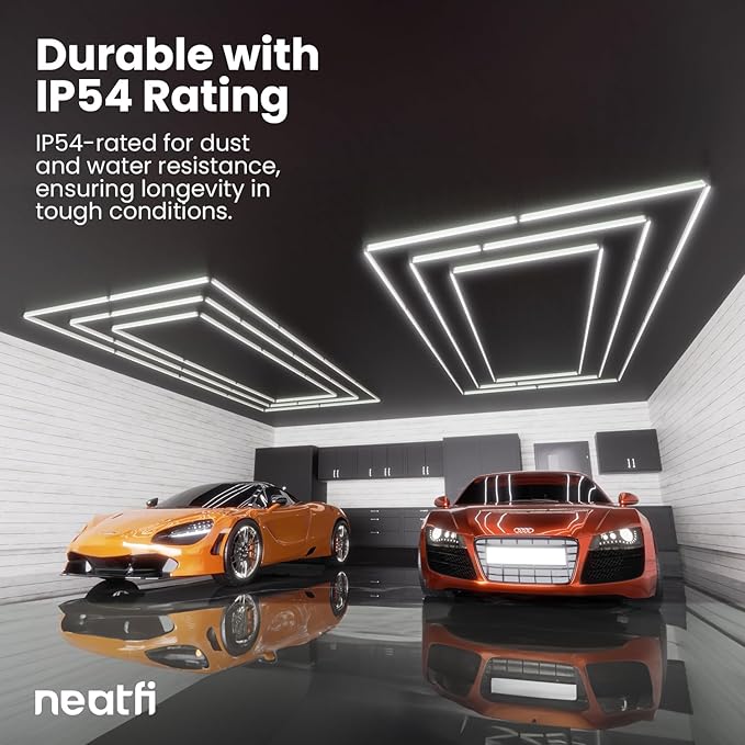 Neatfi LED Super Bright Garage Light, 52, 800 Lumens, Ceiling Lighting for Auto Shops, Gym, Basement, Warehouse, Barber and Beauty Salons (3 Rectangles, Cool White)