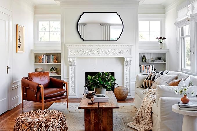 Chende Black Bathroom Mirror for Wall, 36'' X 28'' Rectangle Decorative Wall Mirror with Scalloped Frame, Large Wall Mirror for Mantel, Dining Room, Living Room, Bedroom