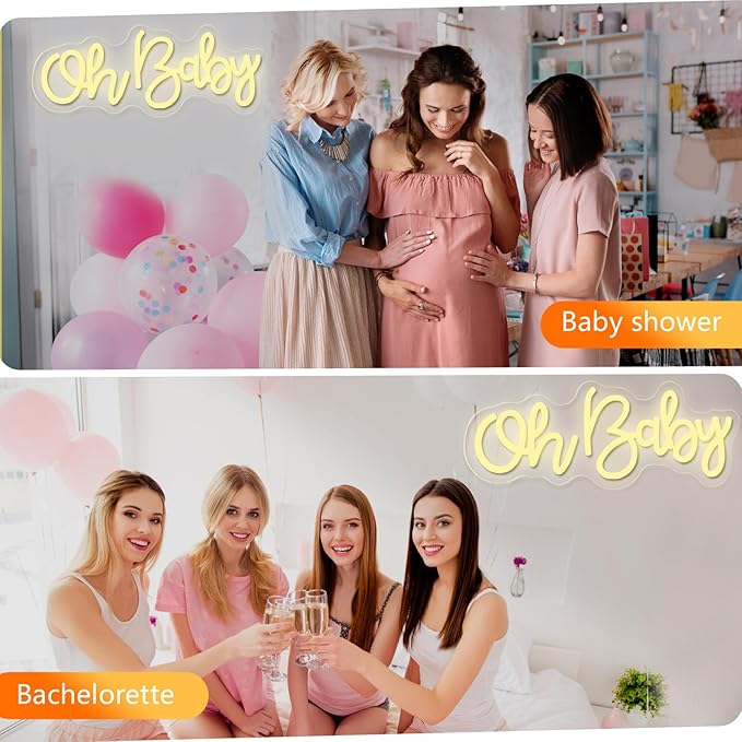 Oh Baby Neon Sign, Oh baby Light Up Sign USB Powered for Backdrop Baby Shower, Birthday, Wedding Decor (16" x 7", Warm White)