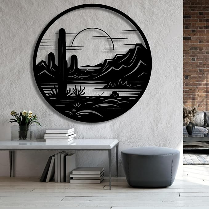 Metal Cactus Wall Decor,Southwestern Wall Art Metal,Metal Desert Wall Art,Metal Cactus Outdoor Decor,Natural Themed Home Decor,Metal Cactus Yard Art (Style 3, 31 L" x 31 W" / 80 x 80 cm)