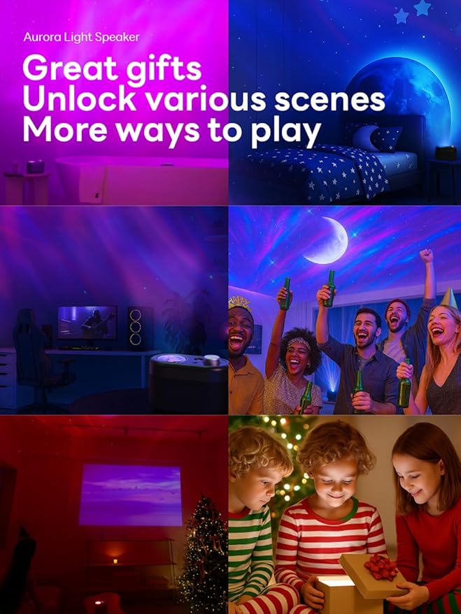 Northern Lights Projector, 7 Colors Galaxy Projector for Bedroom, LED Night Light Aurora Projector with Bluetooth Speaker, White Noise, Kids Night Light for Room Decor & Gift for Kids Birthday