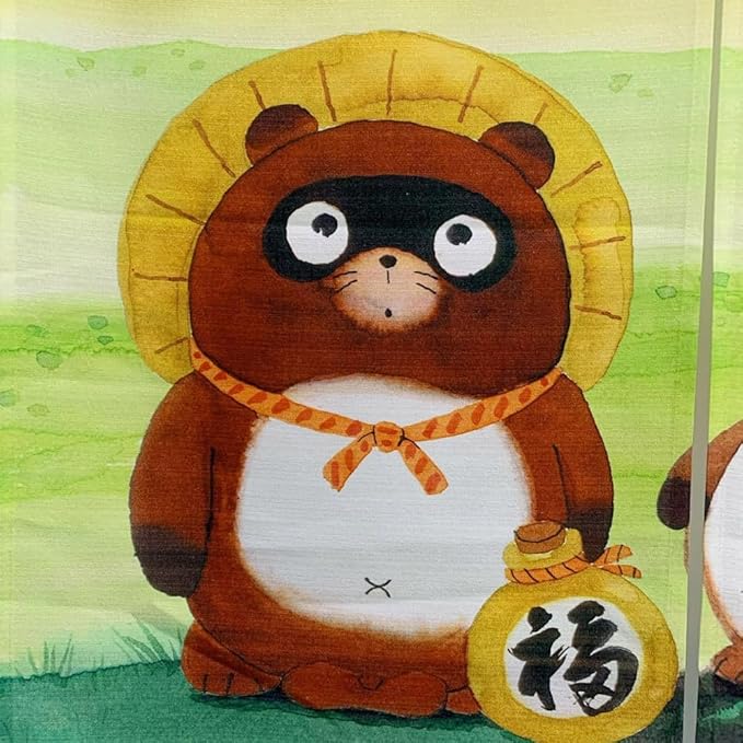 Japanese Tapestry Wall Art - Good Fortune Feng Shui & Lucky Symbols | W15.7xH47.2", Extra Long Vertical Hanging Decor for Bedroom, Living Room, Office | Washable Fabric (Lucky Raccoon) CTT-135