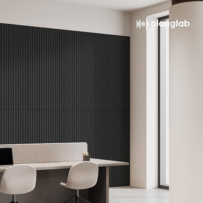 Olanglab Wood Veneer Acoustic Wall Panels 6 Pack, 23.6"×47.2" Sound Absorbing Wall Panels for Interior Wall Decor, Matte Black