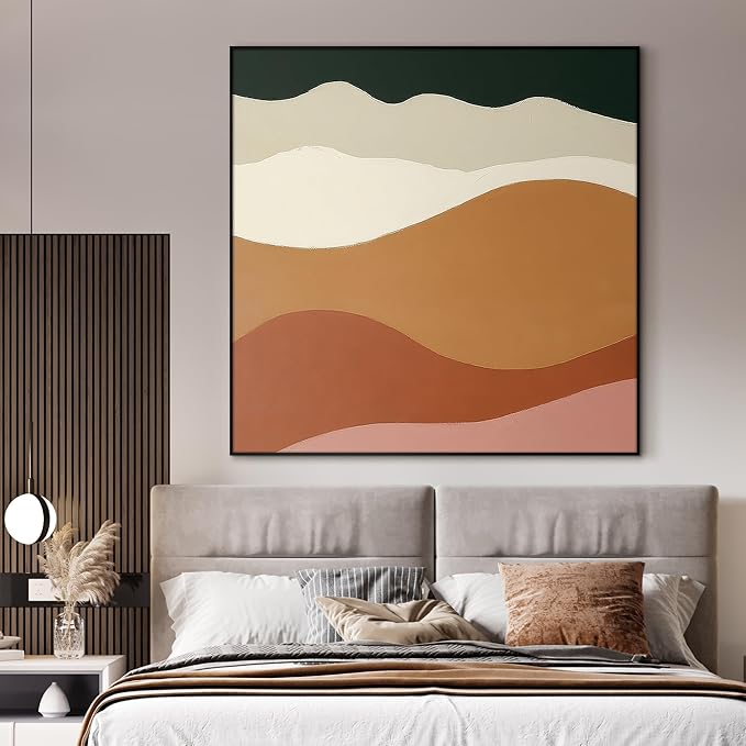 60"x60" XL Framed Wall Art - Abstract Desert Landscape Earth Tone Geometric Wave Pattern (Frame Assembly Required)