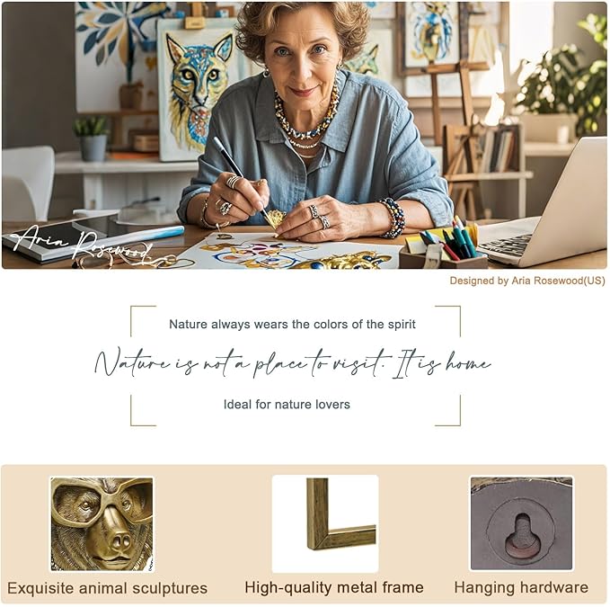 Newinhome Animal Heads Wall Decoration (Gift Metal Frame) Resin Animals Sculptures Head Wall Hanging Decor Gold vintage Wall Sculpture for Living Room Bedroom Office(Bear)