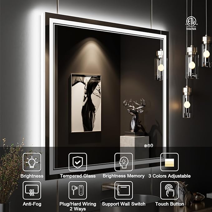 40x36 Inch LED Bathroom Mirror with Lights,Backlit and Front Lighted Bathroom Vanity Mirrors for Wall,Anti-Fog Dimmable Memory Shatterproof LED Vantiy Mirror