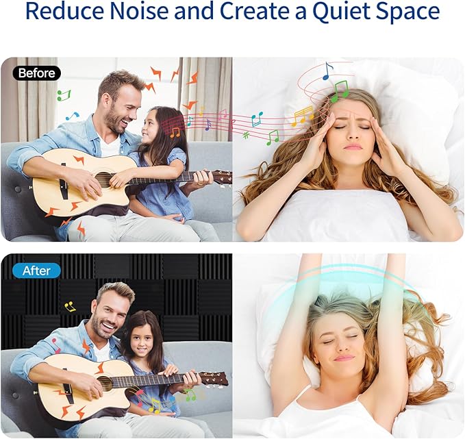 56 Pack Sound Proof Panels for Walls, 2" X 12" X 12" Wedges Acoustic Foam, High Density Acoustic Panels, Soundproof Wall Panels for Home Studio Sound Absorption and Decoration, Black