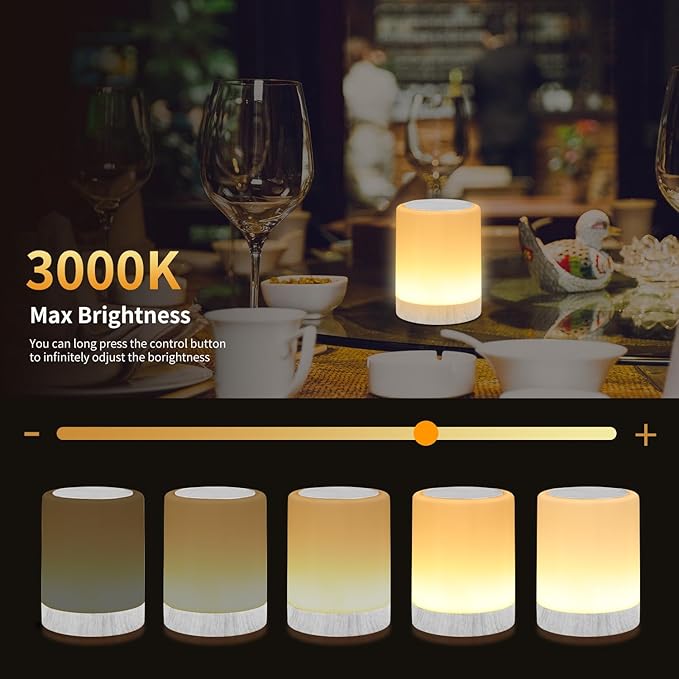 OORUN Touch Bedside Table Lamp,13 RGB Colors & 5 Brightness, USB Rechargeable Desk Lamp, Remote Control Dimmable Light with RGB Color Changing,Portable Lamp for Baby (Wood Grain Beige)