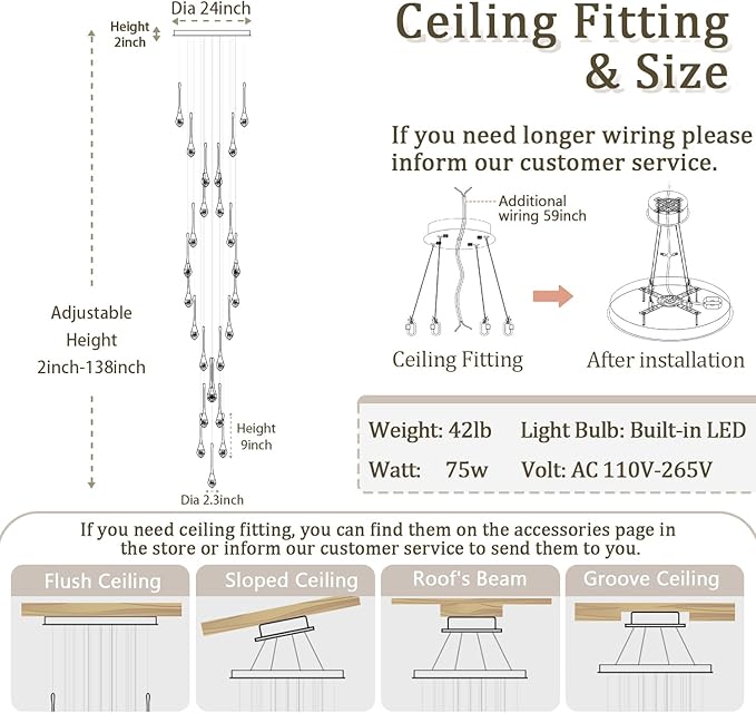 Modern Crystal Chandelier 25-Lights Raindrop Chandeliers LED Dimmable High Ceiling Pendant Light Gold Large Chadnelier for Foyer Entrance Living Room