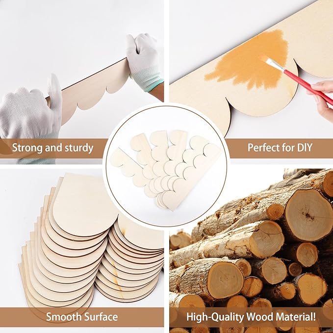 12Pcs Unfinished Scalloped Decorative Wood Trim with Glue Dots, 15.75" x 3.54" Scalloped Wooden Edging Trim Cute DIY Moulding Trim for Home Wall Cabinet Window Door Decor, Interior & Exterior Use