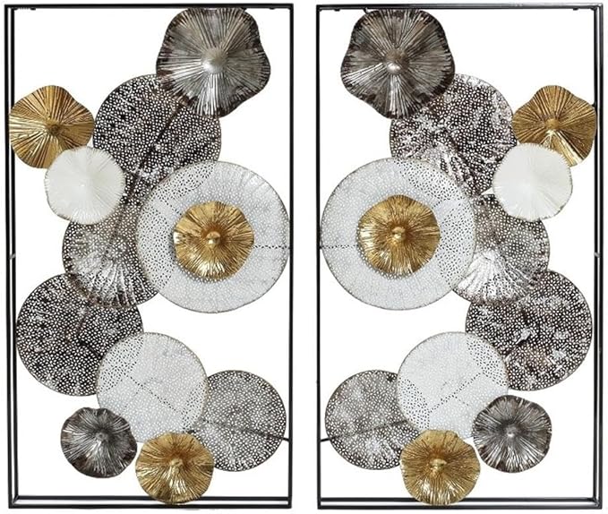 Luxenhome 2 Pieces Metal Wall Art, 35” Abstract Multi-Color Flowers Metal Art Wall Decor, Modern Artwork Accent Living Room, Large Wall Sculptures for Home Decor Living Room, Dining Room, Bedroom Wall Decor