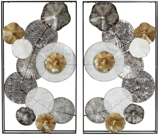 Luxenhome 2 Pieces Metal Wall Art, 35” Abstract Multi-Color Flowers Metal Art Wall Decor, Modern Artwork Accent Living Room, Large Wall Sculptures for Home Decor Living Room, Dining Room, Bedroom Wall Decor