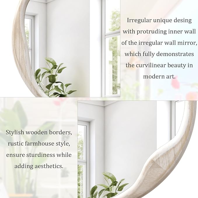 AOAOPQ Wash White Circle Mirror for Wall 20 inch Round Drum Mirror for Bathroom Entryway Living Room Hallway Bedroom Decor Small Wood Frame Mirrors