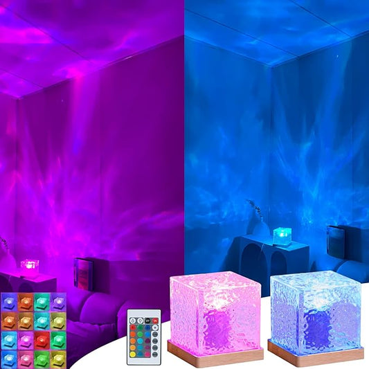 2Pack Aurora Ocean Wave Lights Projector,16 Colors 4 Modes Northern Lights Dimmable Ambient Mood Lighting for Shower,Crystal Color Changing Night Light for Bedroom Playroom Bathroom (Large)