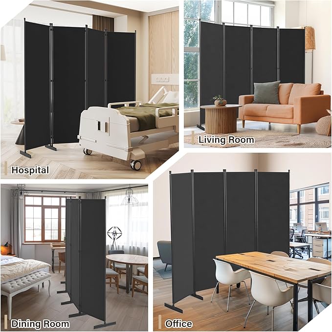 AKTOP Room Divider 4 Panel, 80" W Portable Wall Divider for Room Separation, Freestanding Partition Room Dividers, Folding Room Separators Privacy Screens for Home Office Bedroom, Black