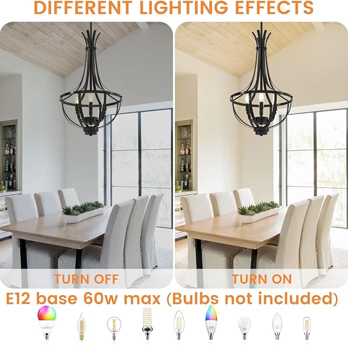 Black Chandelier, 6-Light Dining Room Light Fixture, Farmhouse Kitchen Island Lighting, Modern Kitchen Chandeliers Over Table, Hanging Pendant Lights for Living Room, Bedroom, Foyer, Staircase, Entry