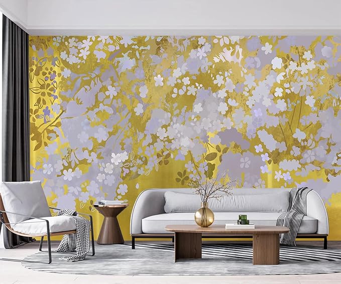 -Gold Floral Living Room Wallpaper XT19 M 140" x 91"