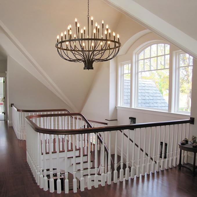 Large Black Chandeliers for High Ceilings, 33-Light 48" Farmhouse Light Fixture for Dining Room Kitchen Island, Modern Industrial Candle Style Chandelier for Living Room Stair Foyer