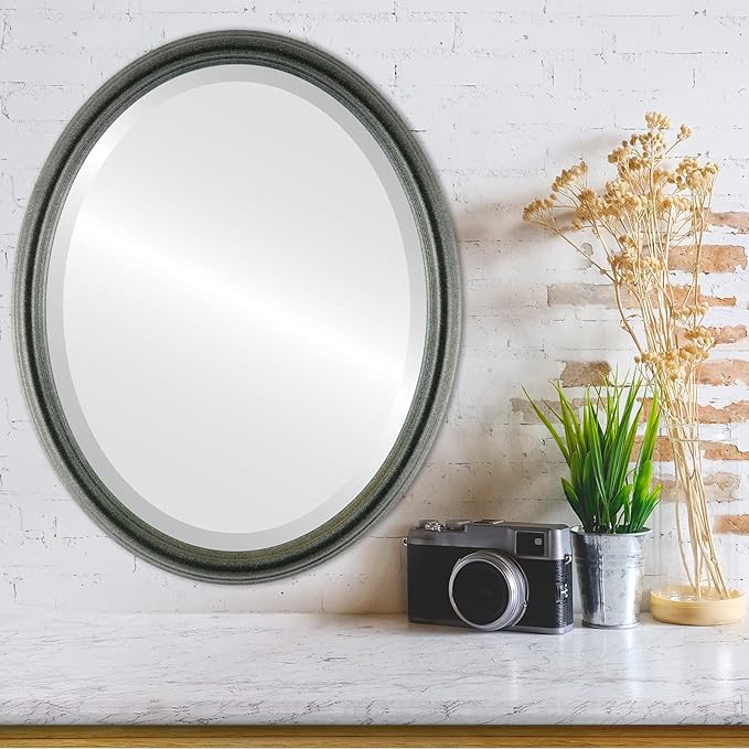OVALCREST Oval Beveled Wall Mirror for Home Decor - Saratoga Style - Black Silver - 20x26 Outside Dimensions