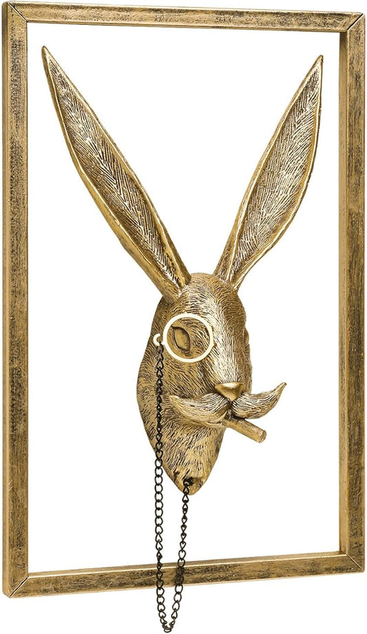 Newinhome Animal Heads Wall Decoration (Gift Metal Frame) Resin Animals Sculptures Head Wall Hanging Decor Gold vintage Wall Sculpture for Living Room Bedroom Office(Rabbit)
