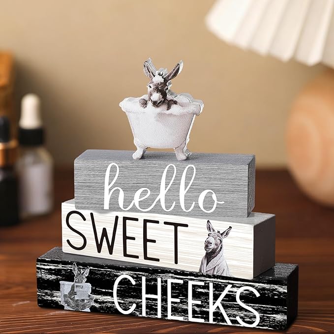 4 Pcs Funny Donkey Bathroom Decor Farmhouse Donkey Bathroom Decoration Western Hello Sweet Cheeks Table Centerpiece Christmas