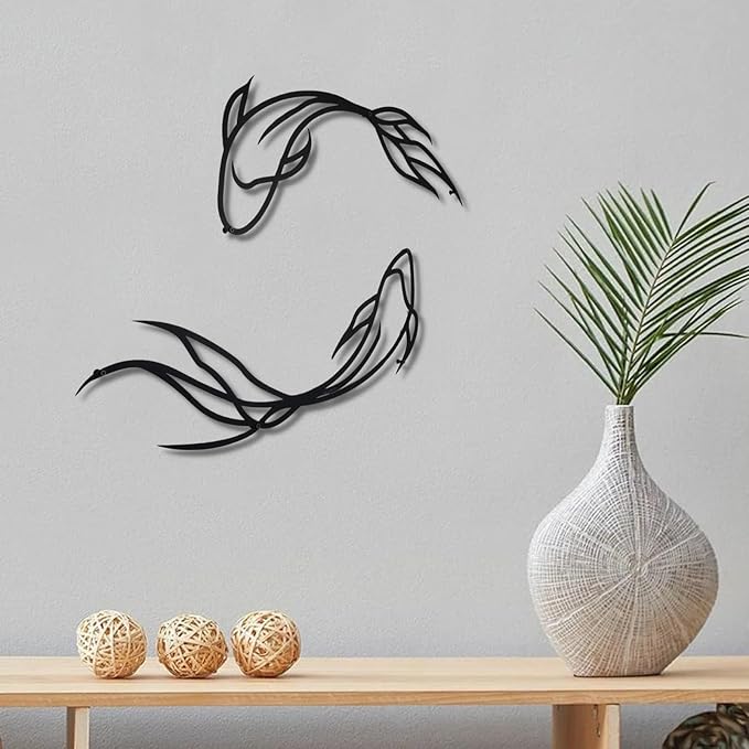 Koi Fish Metal Wall Art, Feng Shui Koi Fish Art, Fish Metal Sculpture, Yin Yang, Feng Shui Koi Fish Fish Metal Wall Art (15.7" (40 cm) / 14.6"(37 cm))